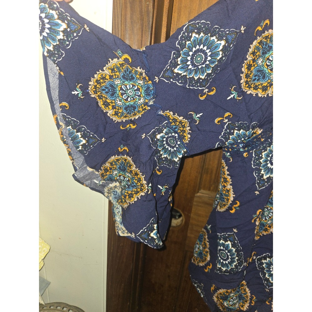 JM Sportswear Marrakesh Medallion Boho Blouse Navy Blue XL NWT - Picture 4 of 6